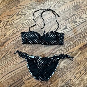 Victoria’s Secret NWOT medium bandeau bikini black white polka dots